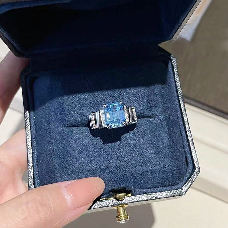 Asscher Engagement Ring 6*8 925 Silver High Carbon Diamond