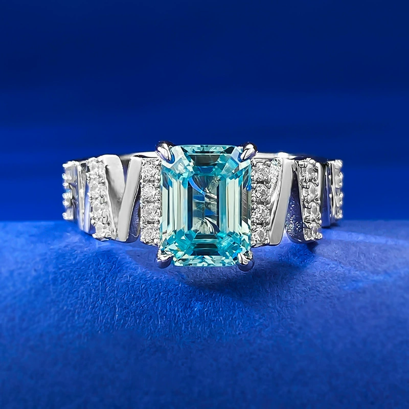 Asscher Engagement Ring 6*8 925 Silver High Carbon Diamond
