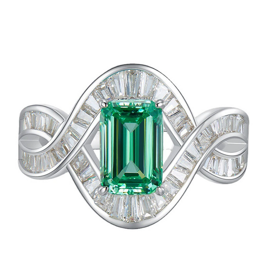 Emerald Engagement Ring 6*9 925 Silver High Carbon Diamond