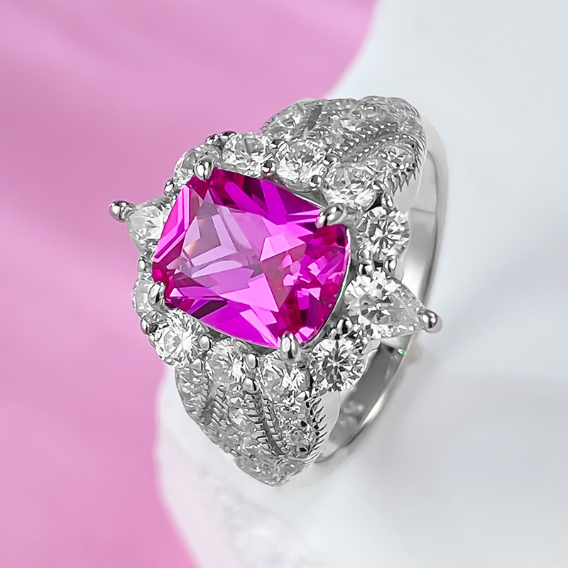 Cushion Engagement Ring 7*9 925 Silver High Carbon Diamond