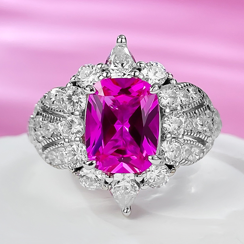 Cushion Engagement Ring 7*9 925 Silver High Carbon Diamond