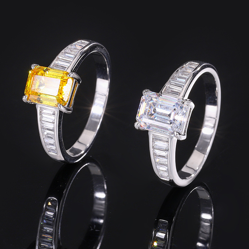 Emerald Engagement Ring 6.5*8 925 Silver High Carbon Diamond