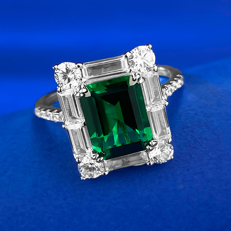 Emerald Engagement Ring 2ct 7*9 925 Silver High Carbon Diamond