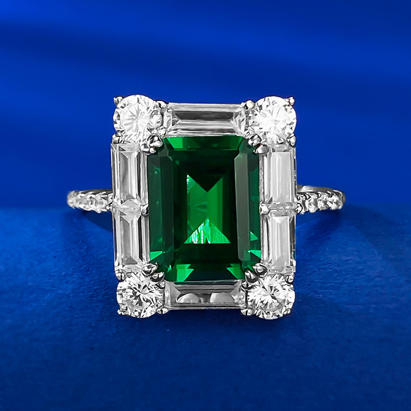Emerald Engagement Ring 2ct 7*9 925 Silver High Carbon Diamond