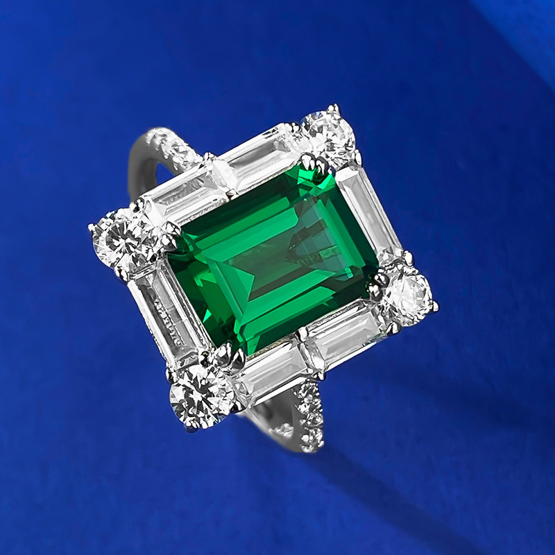 Emerald Engagement Ring 2ct 7*9 925 Silver High Carbon Diamond
