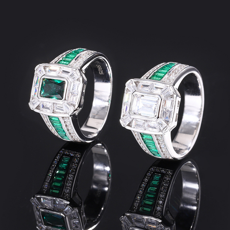 Emerald Engagement Ring 7.5*6 925 Silver High Carbon Diamond