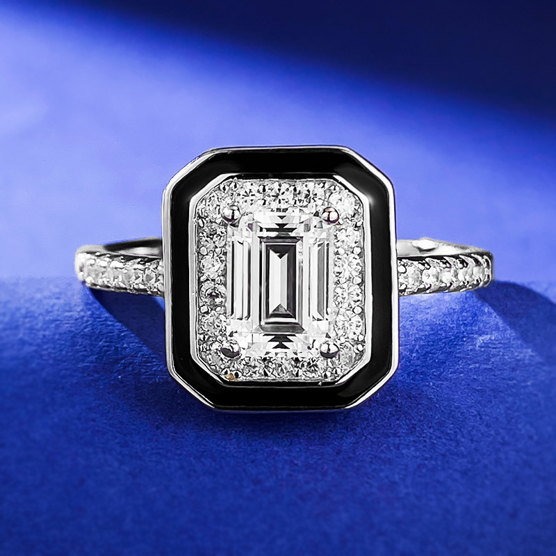 Emerald Engagement Ring 5*7 925 Silver High Carbon Diamond