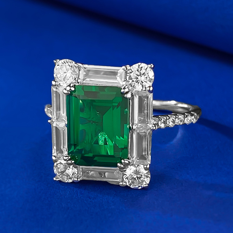 Emerald Engagement Ring 2ct 7*9 925 Silver High Carbon Diamond