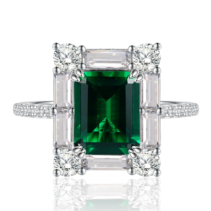 Emerald Engagement Ring 2ct 7*9 925 Silver High Carbon Diamond