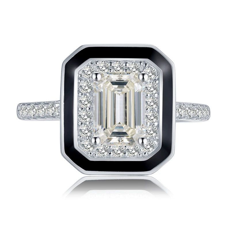 Emerald Engagement Ring 5*7 925 Silver High Carbon Diamond