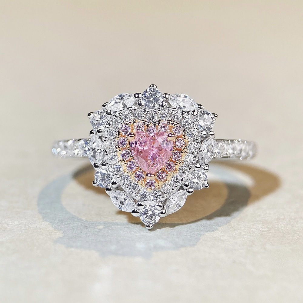 Pink Heart Engagement Ring 925 Silver High Carbon Diamond