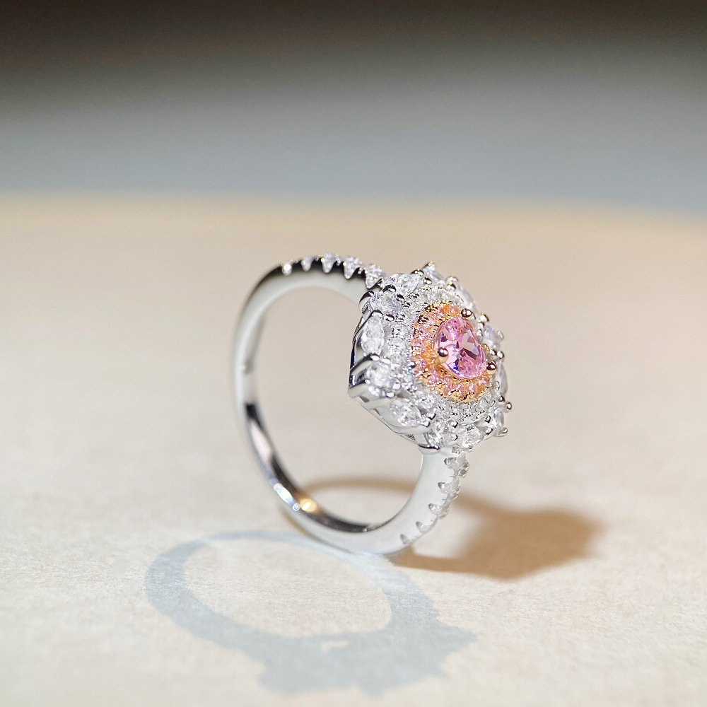 Pink Heart Engagement Ring 925 Silver High Carbon Diamond