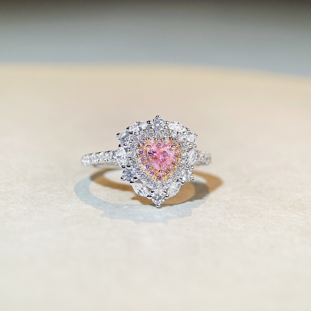 Pink Heart Engagement Ring 925 Silver High Carbon Diamond