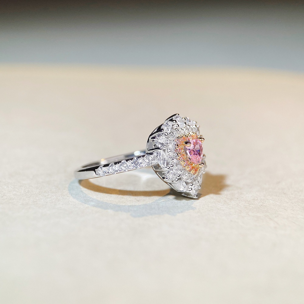 Pink Heart Engagement Ring 925 Silver High Carbon Diamond