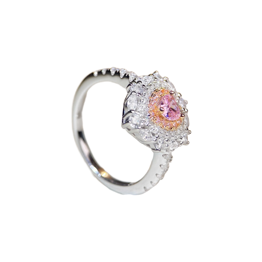 Pink Heart Engagement Ring 925 Silver High Carbon Diamond