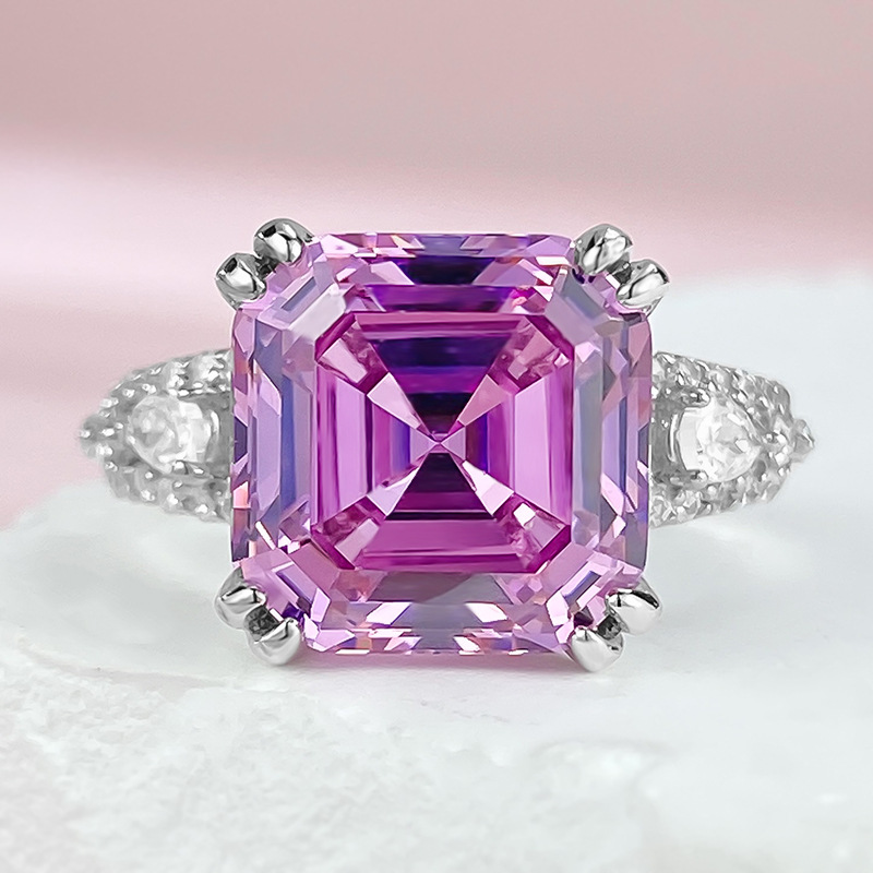 Asscher Engagement Ring 11*11 925 Silver High Carbon Diamond