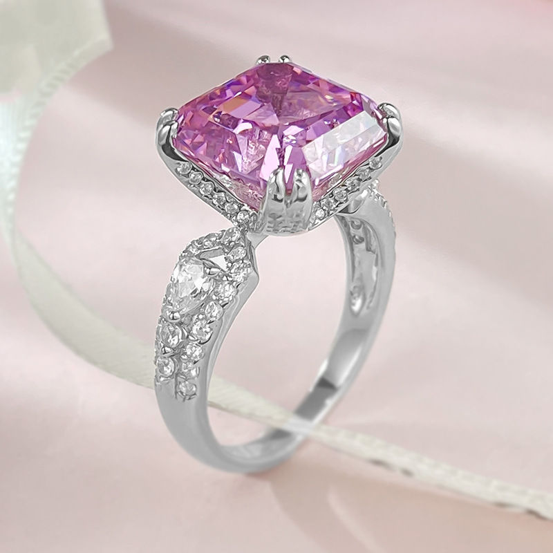 Asscher Engagement Ring 11*11 925 Silver High Carbon Diamond