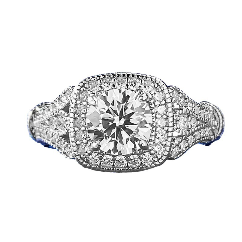 Round Engagement Ring 6.5mm 925 Silver High Carbon Diamond