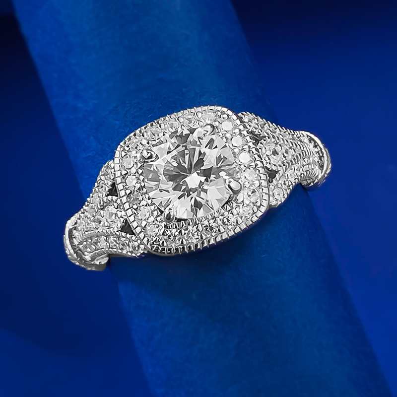 Round Engagement Ring 6.5mm 925 Silver High Carbon Diamond