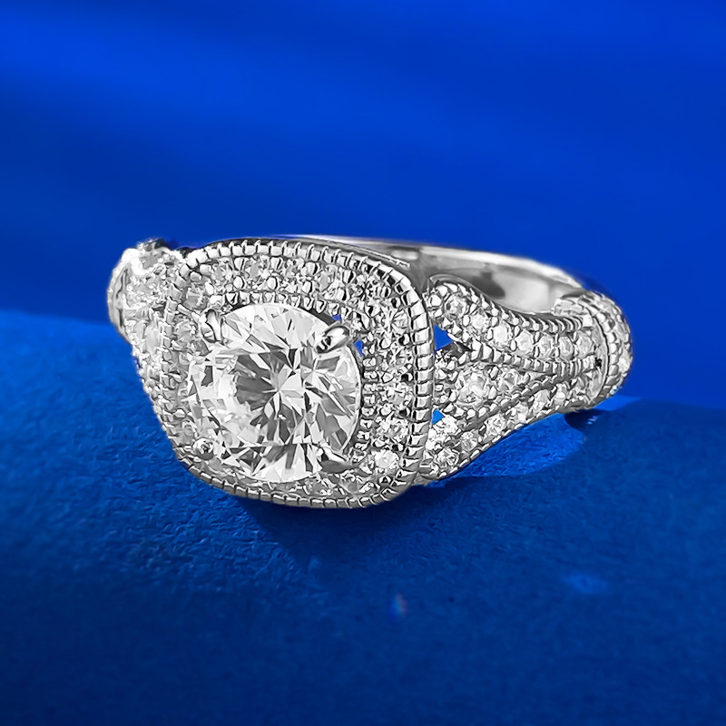 Round Engagement Ring 6.5mm 925 Silver High Carbon Diamond