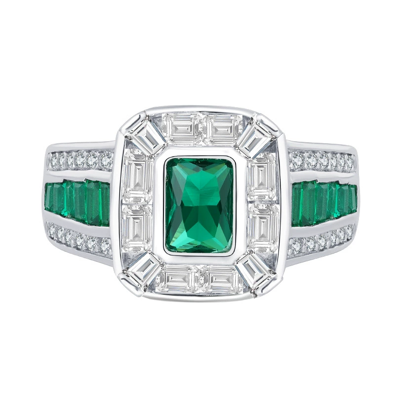 Emerald Engagement Ring 7.5*6 925 Silver High Carbon Diamond