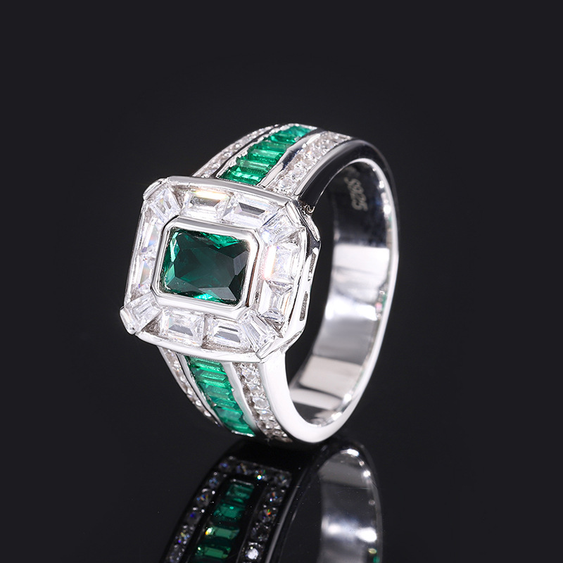 Emerald Engagement Ring 7.5*6 925 Silver High Carbon Diamond