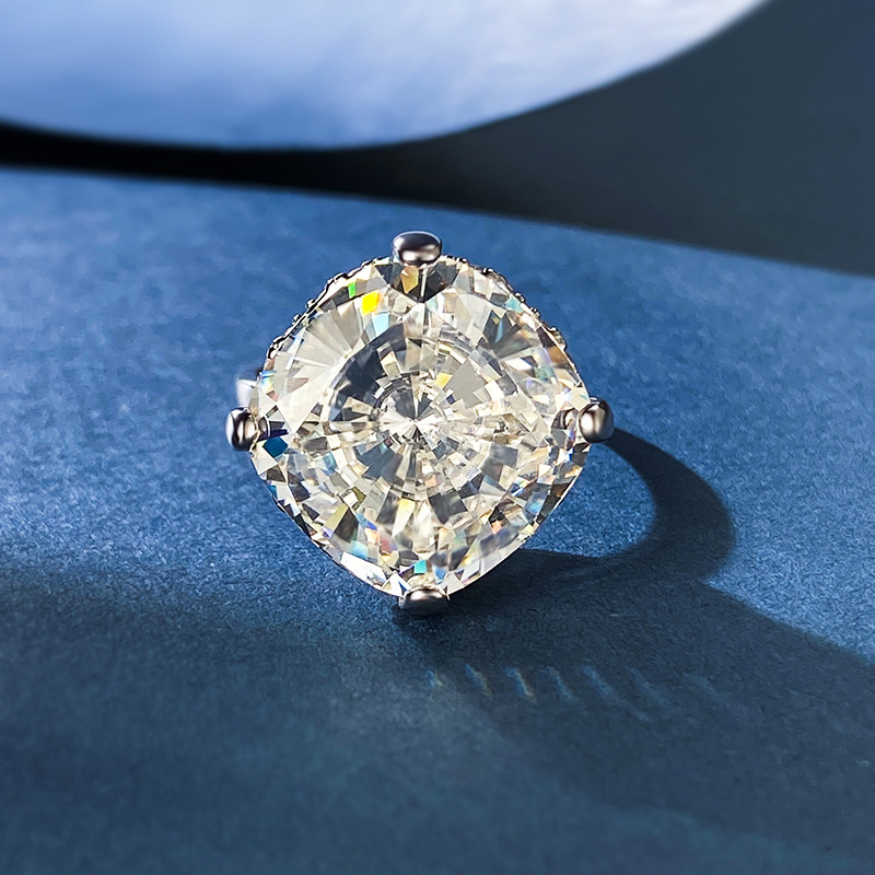 Cushion Engagement Ring 15*15 925 Silver High Carbon Diamond