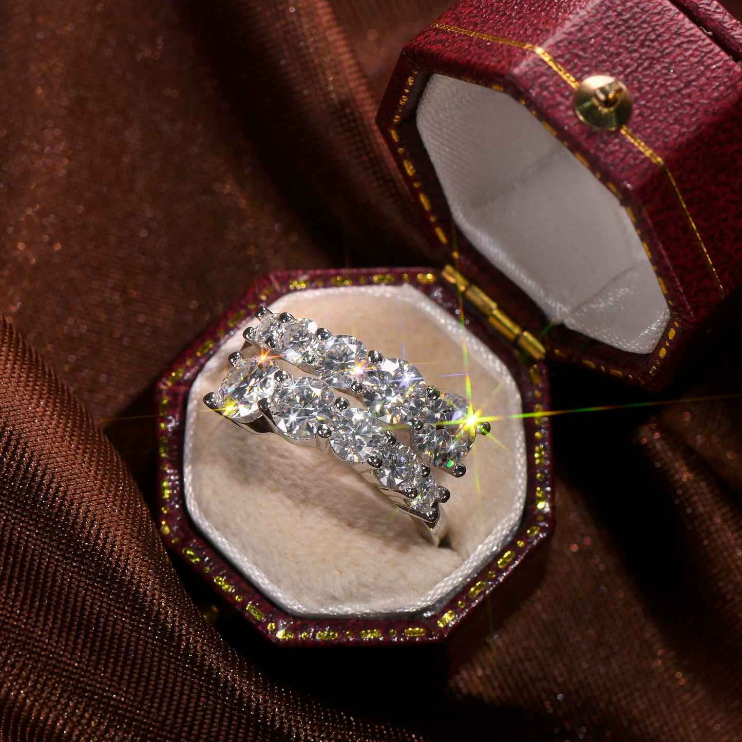 Double Head Engagement Ring 925 Silver Moissanite Open Ring