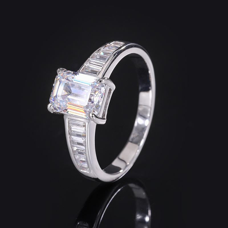Emerald Engagement Ring 6.5*8 925 Silver High Carbon Diamond