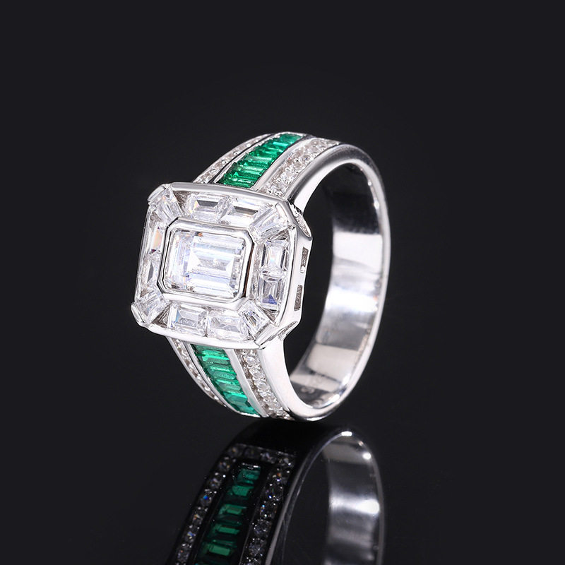 Emerald Engagement Ring 7.5*6 925 Silver High Carbon Diamond