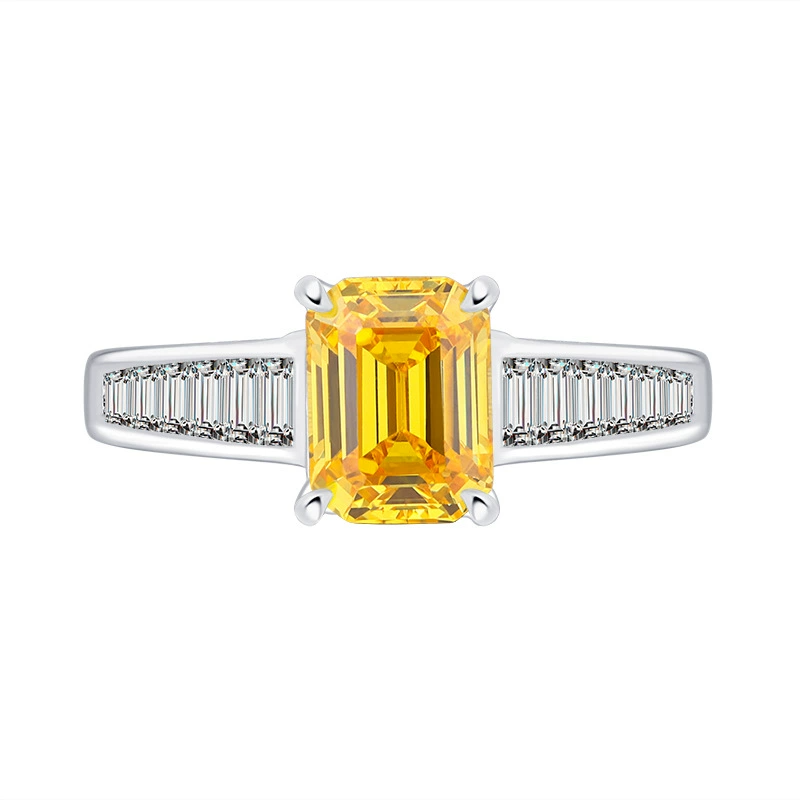 Emerald Engagement Ring 6.5*8 925 Silver High Carbon Diamond