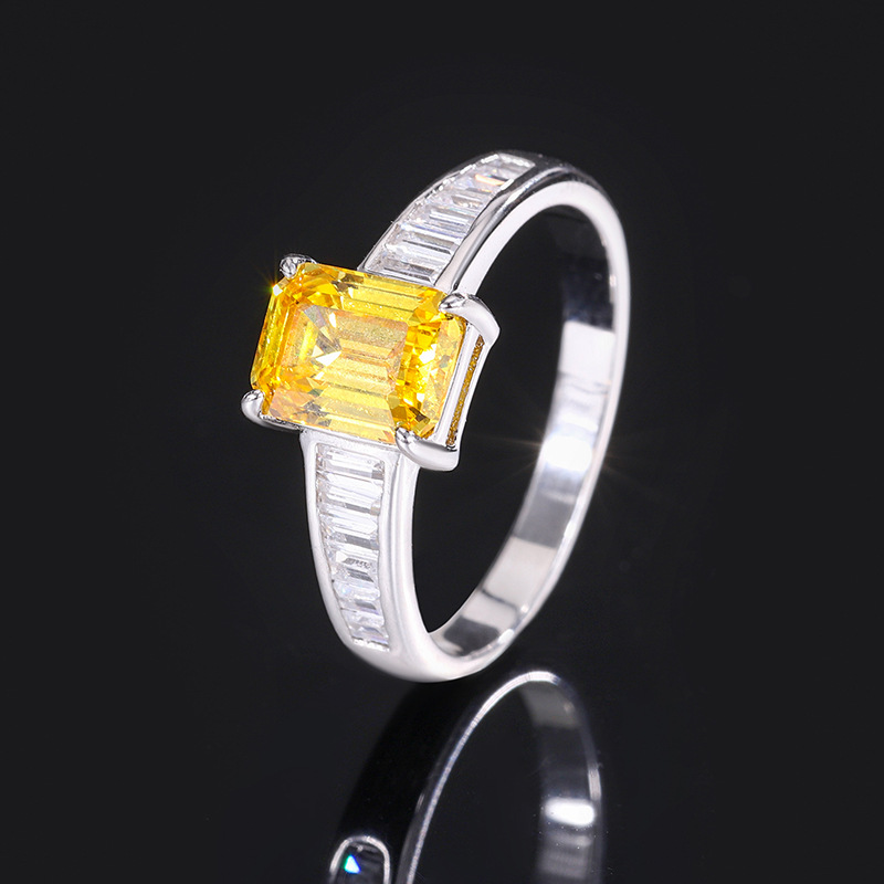 Emerald Engagement Ring 6.5*8 925 Silver High Carbon Diamond