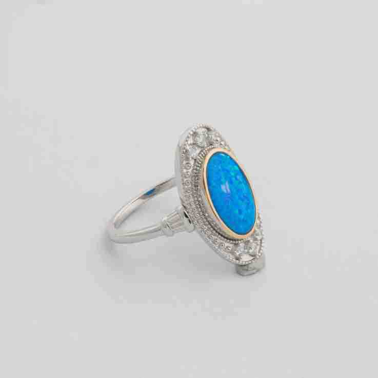 Oval Engagement Ring 925 Silver Artificial Opal