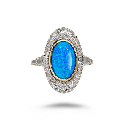 Oval Engagement Ring 925 Silver Artificial Opal