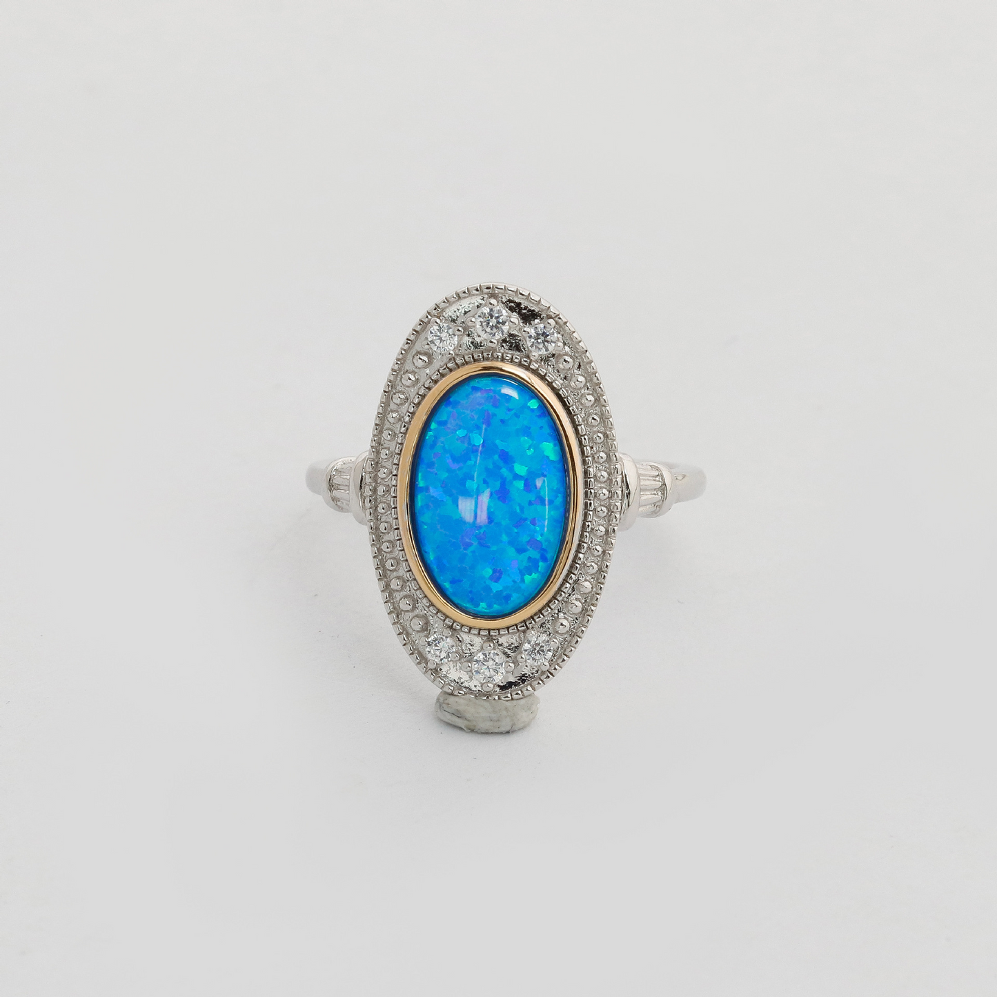 Oval Engagement Ring 925 Silver Artificial Opal