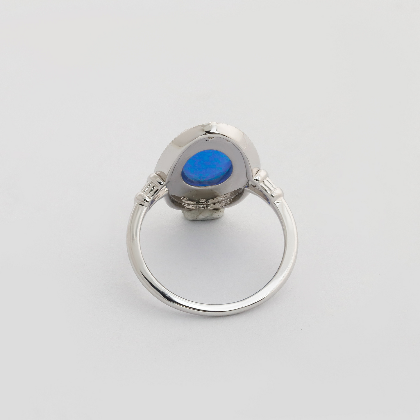 Oval Engagement Ring 925 Silver Artificial Opal