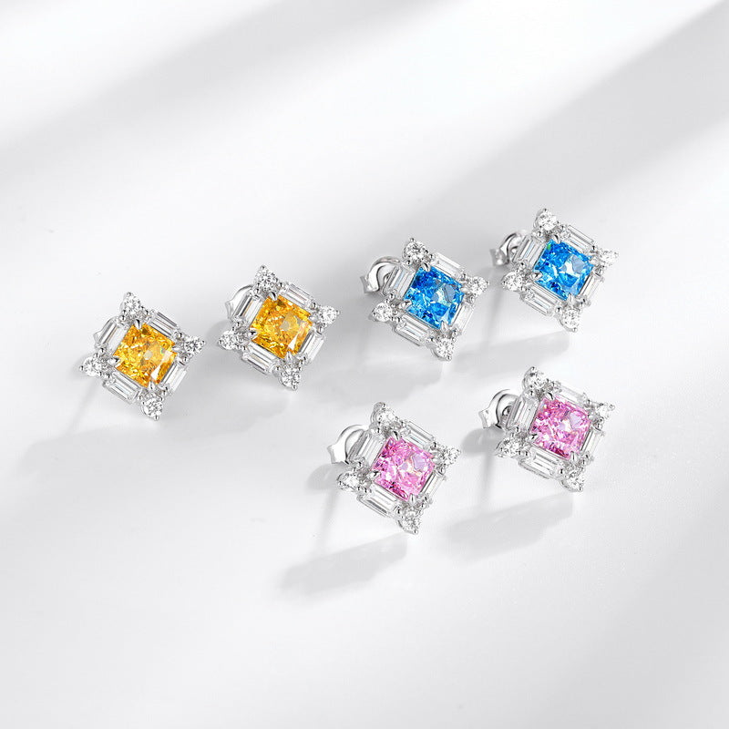 Princess Engagement Earrings 7*7 925 Silver High Carbon Diamond