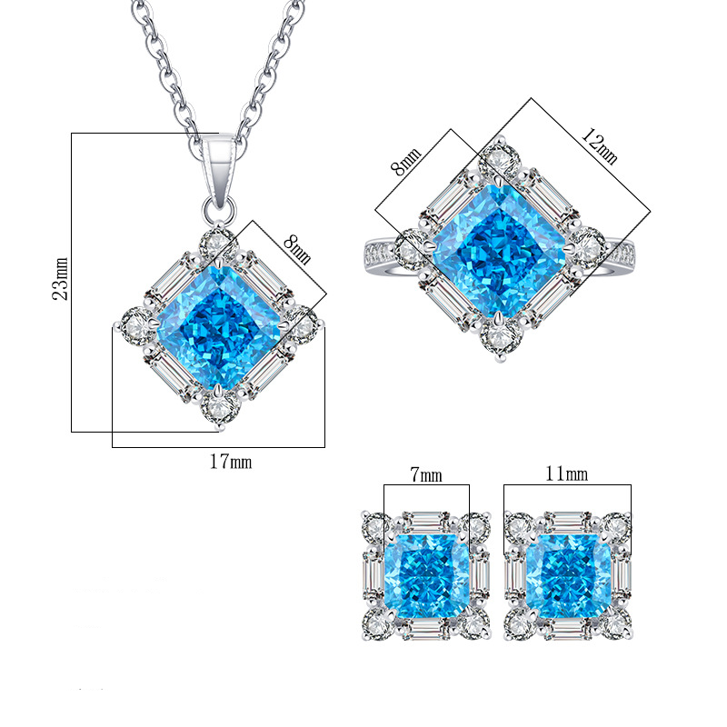 Princess Engagement Necklace 8*8 925 Silver High Carbon Diamond