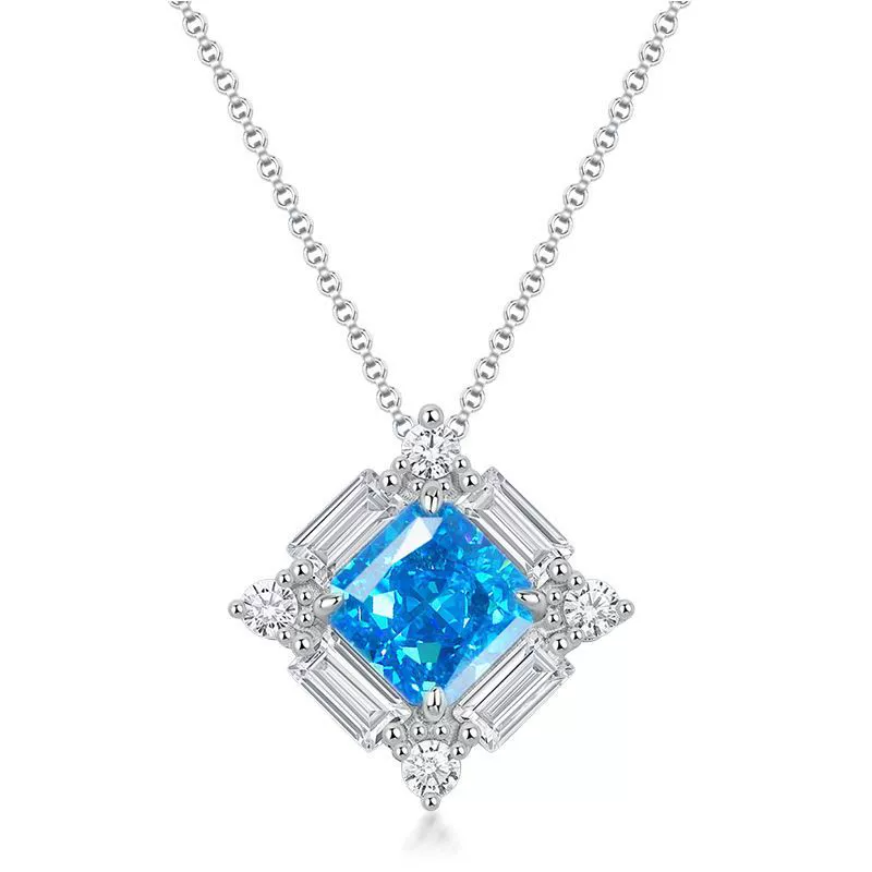 Princess Engagement Necklace 8*8 925 Silver High Carbon Diamond