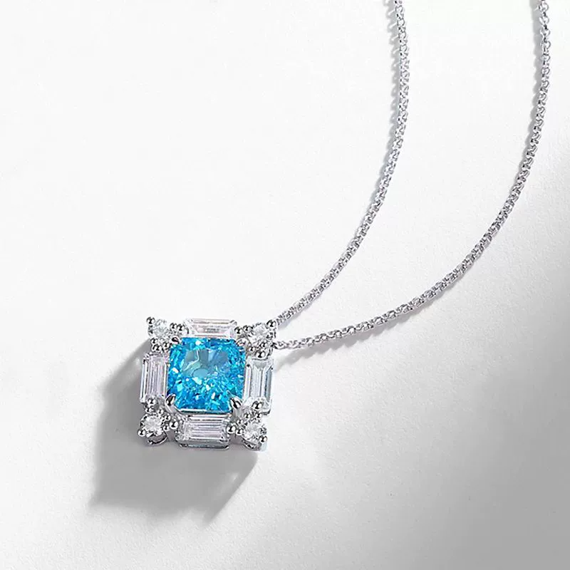 Princess Engagement Necklace 8*8 925 Silver High Carbon Diamond