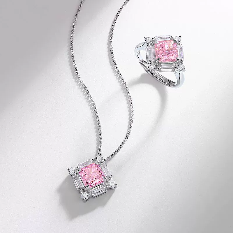 Princess Engagement Necklace 8*8 925 Silver High Carbon Diamond
