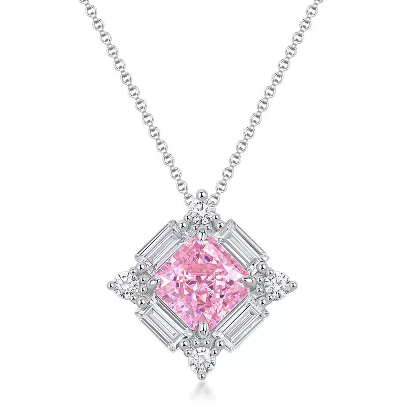 Princess Engagement Necklace 8*8 925 Silver High Carbon Diamond