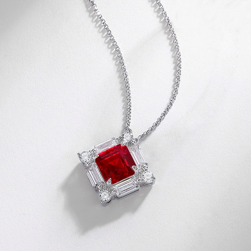 Princess Engagement Necklace 8*8 925 Silver High Carbon Diamond