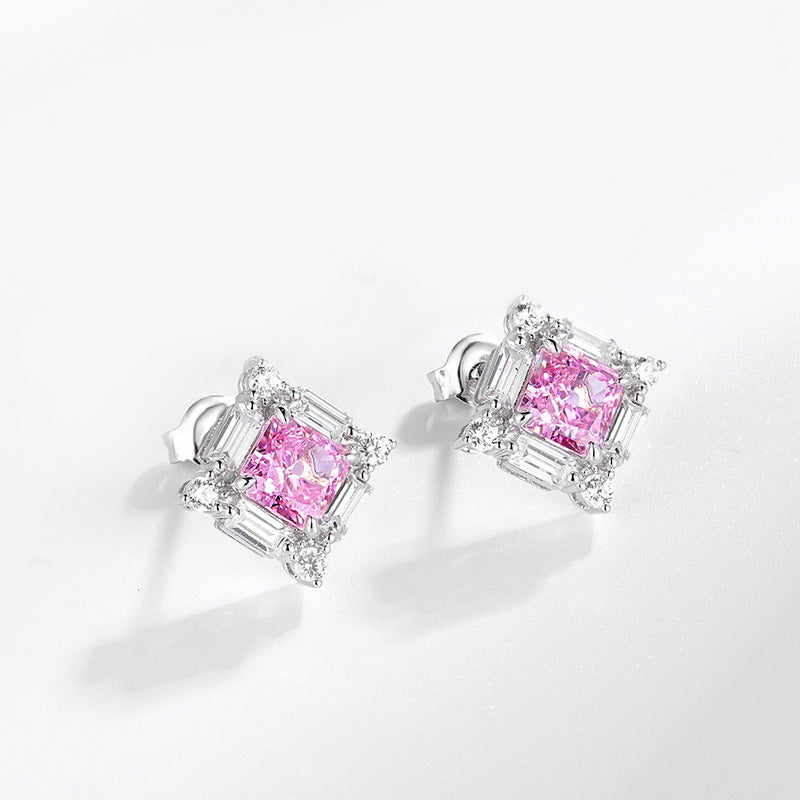 Princess Engagement Earrings 7*7 925 Silver High Carbon Diamond