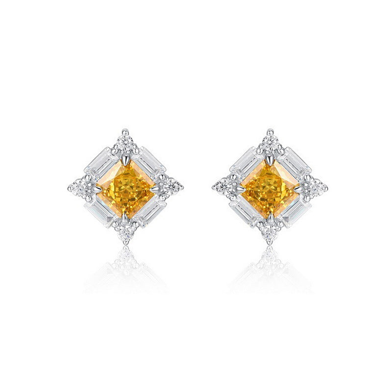 Princess Engagement Earrings 7*7 925 Silver High Carbon Diamond