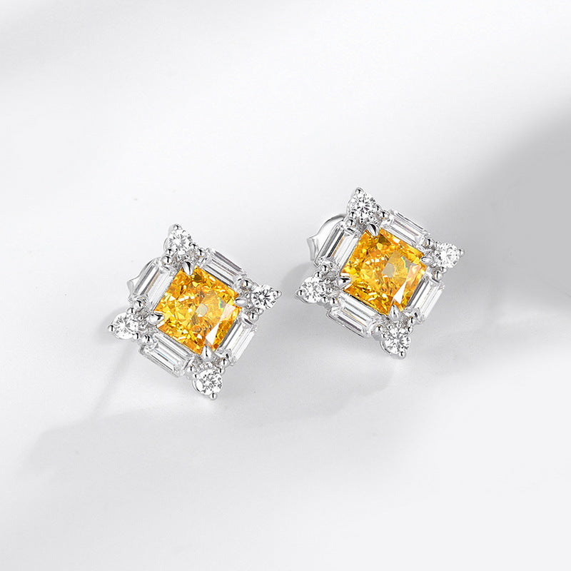 Princess Engagement Earrings 7*7 925 Silver High Carbon Diamond