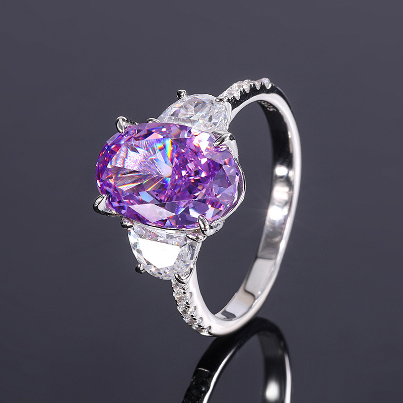 Oval Three Stone Engagement Ring 8*12 925 Silver High Carbon Diamond