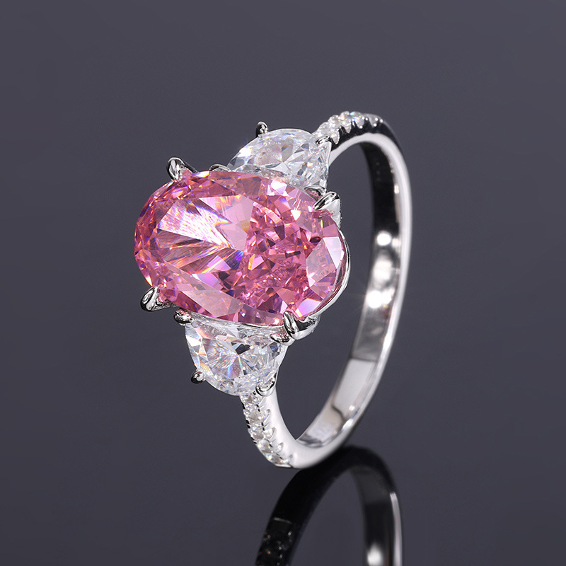 Oval Three Stone Engagement Ring 8*12 925 Silver High Carbon Diamond