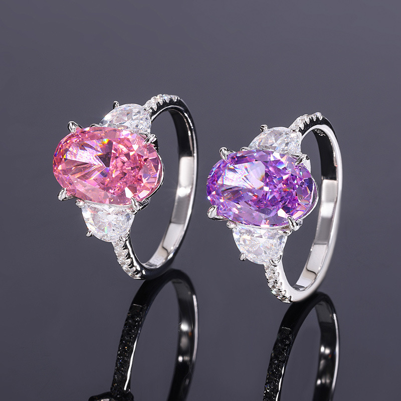 Oval Three Stone Engagement Ring 8*12 925 Silver High Carbon Diamond