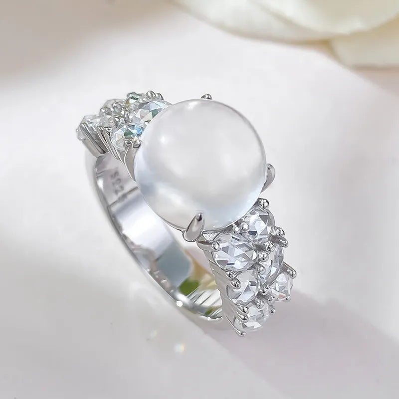 Oval Engagement Ring 925 Silver Albite Jade Opal